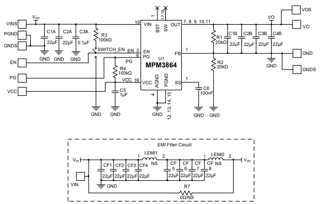 Schematic - Monolithic Power Systems (MPS) EVM3864-PQ-00A Evaluation Board